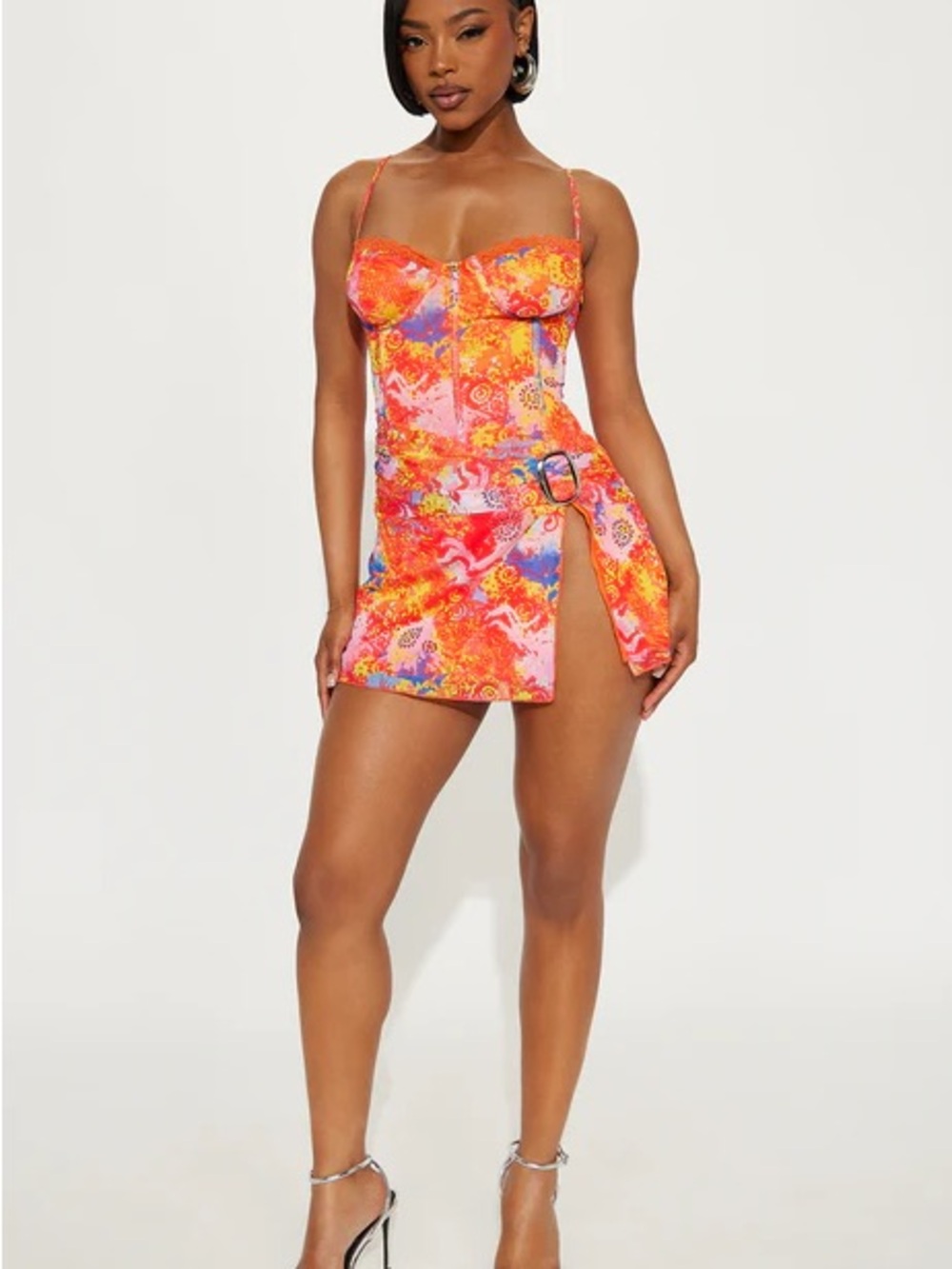 Fashion Nova Stay Daydreaming Micro Mini Dress - Orange/combo LARGE NWOT